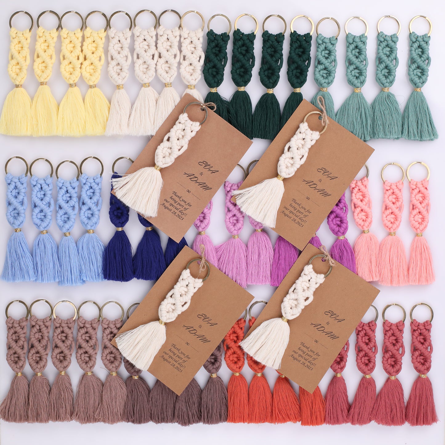 Handmade Macrame Keychain – Wedding Favors for Guests – Custom Color & Personalized Card – Boho Bridal Shower Gift