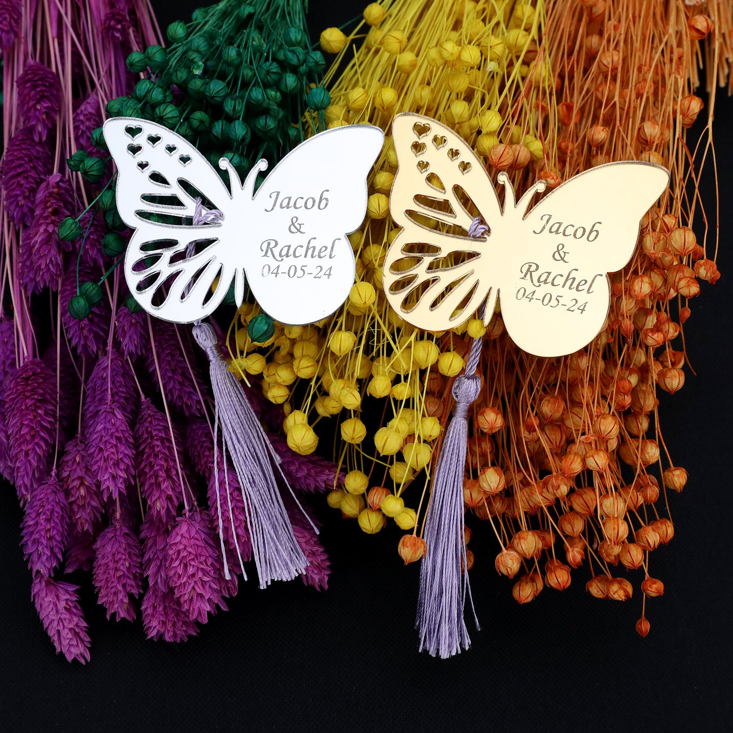 Elegant Butterfly Acrylic Mirror Magnet with Tassel - Wedding & Baby Shower Favors