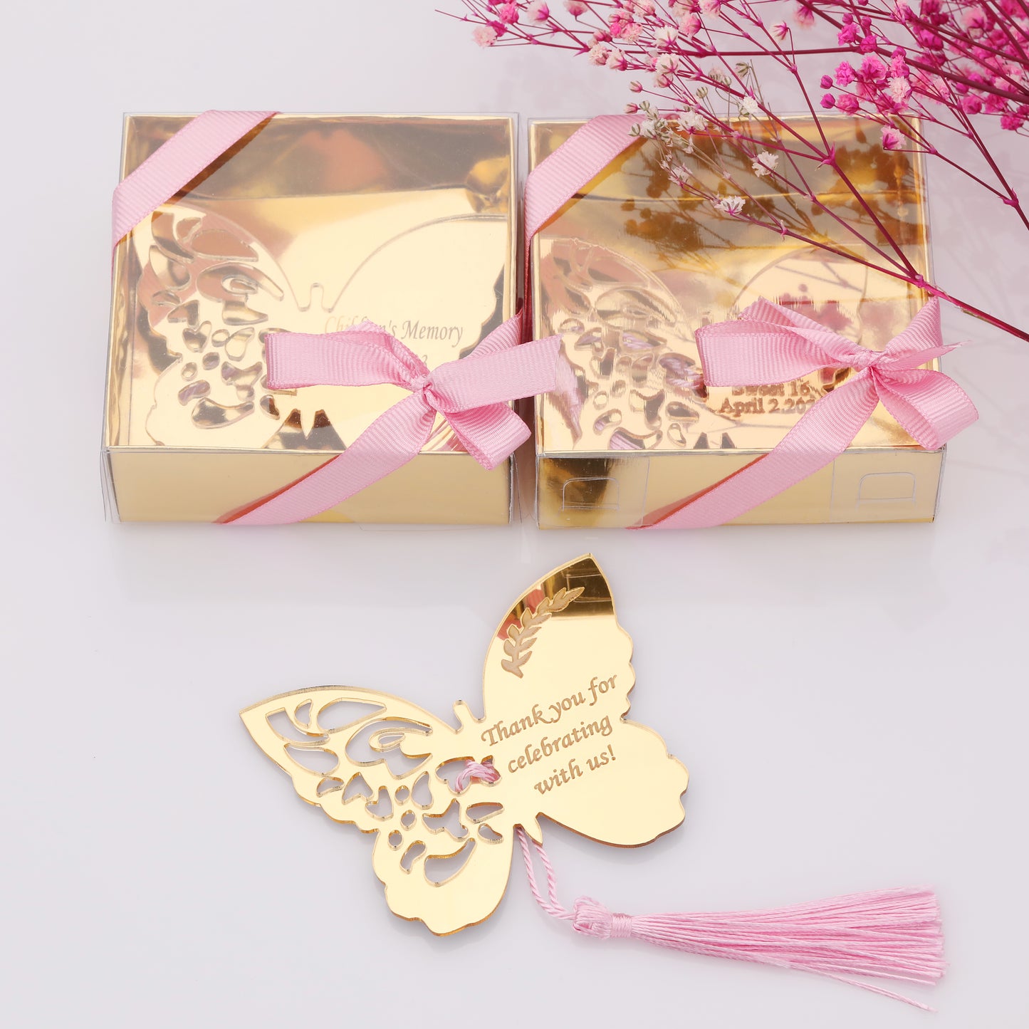 Gold Box Butterfly Mirror Magnet – Sweet 16, 15th Birthday, Quinceañera Favors