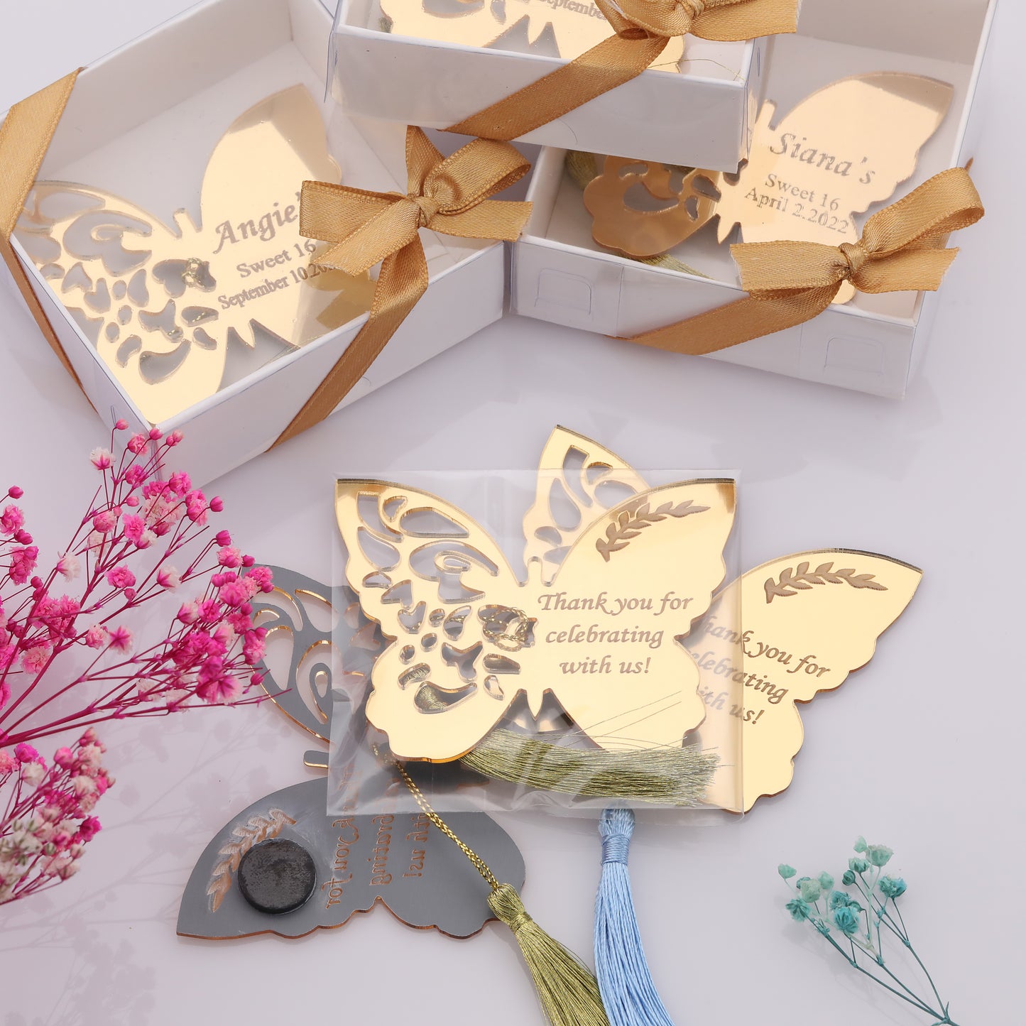Butterfly Mirror Magnet in White Box – Quinceañera, Sweet 16 & Birthday Favors