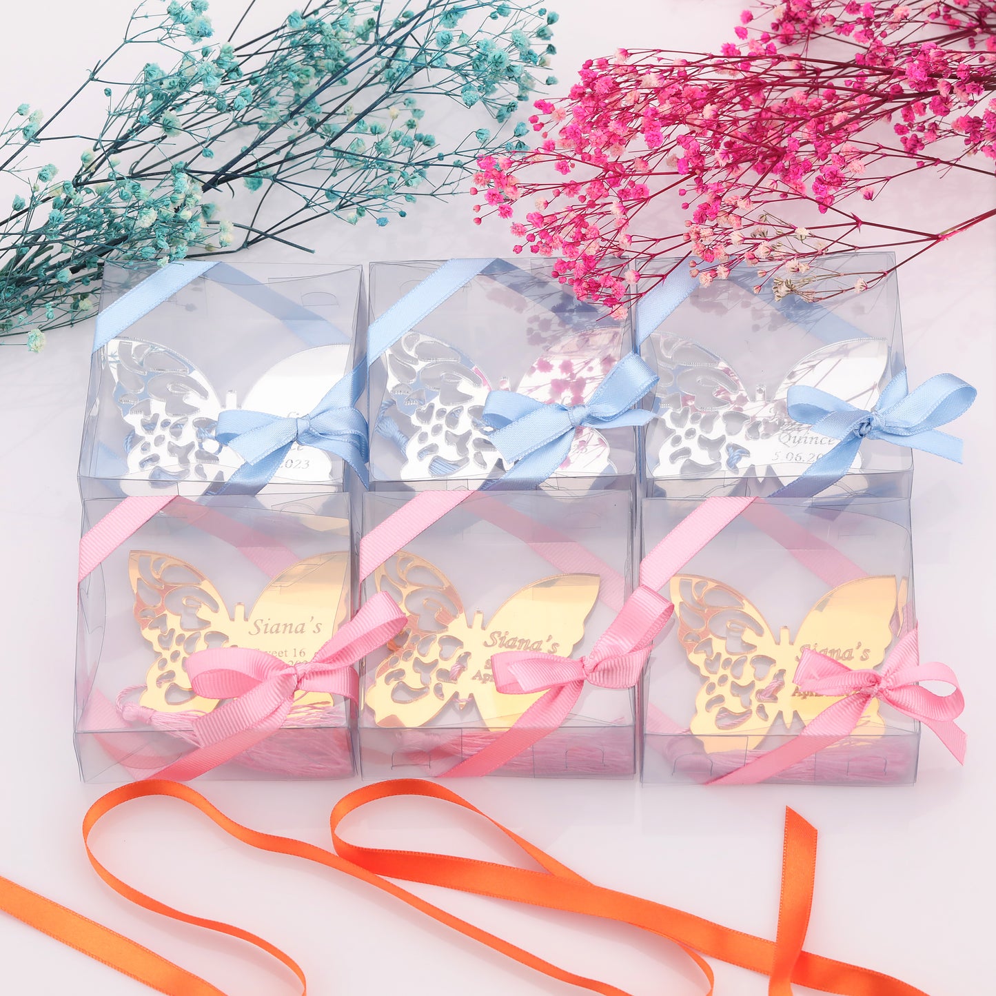 Personalized Butterfly Mirror Magnet in Clear Box - Sweet 16, Quinceañera, 15th Birthday Favors