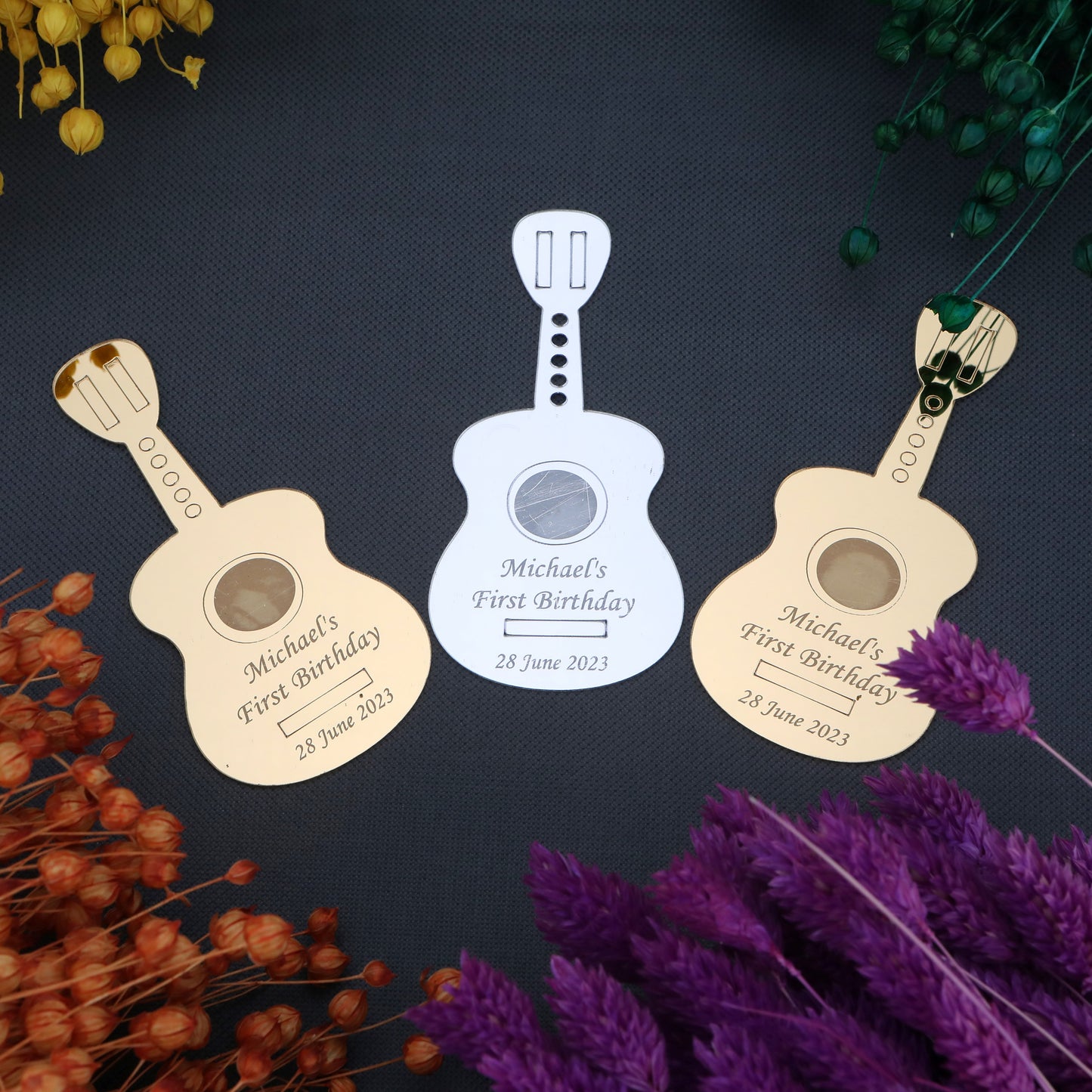 Guitar-Shaped Acrylic Mirror Magnet – Music-Themed Favor for Baby Showers & Birthdays