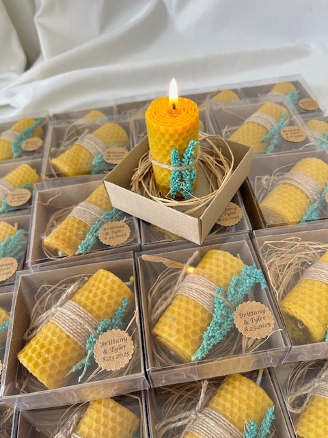 Wedding Candle Favors – 100% Natural Beeswax Gift – Personalized Mini Candles for Bridal Shower, Baby Shower & Guest Thank You Gifts