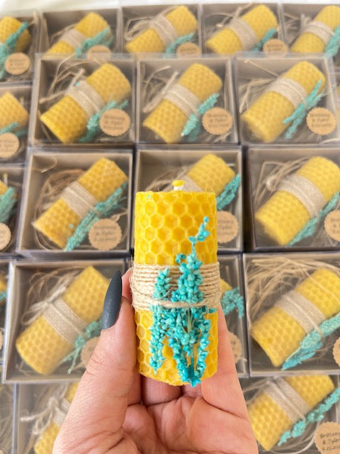 Wedding Candle Favors – 100% Natural Beeswax Gift – Personalized Mini Candles for Bridal Shower, Baby Shower & Guest Thank You Gifts
