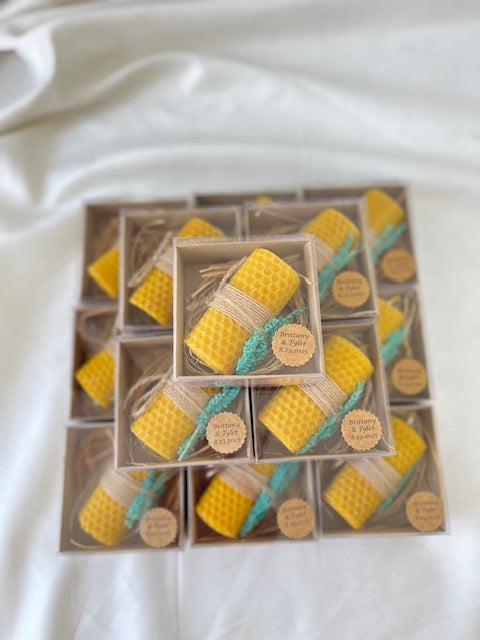 Wedding Candle Favors – 100% Natural Beeswax Gift – Personalized Mini Candles for Bridal Shower, Baby Shower & Guest Thank You Gifts