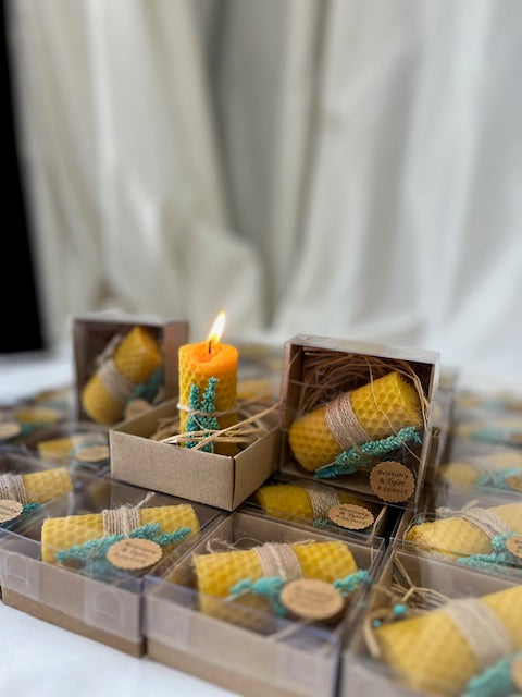 Wedding Candle Favors – 100% Natural Beeswax Gift – Personalized Mini Candles for Bridal Shower, Baby Shower & Guest Thank You Gifts