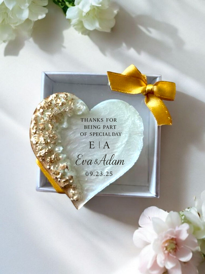 Personalized Epoxy Heart Fridge Magnet, Custom Resin Wedding Favors for Guests, Elegant Engagement Gift, Bridal Shower Souvenir