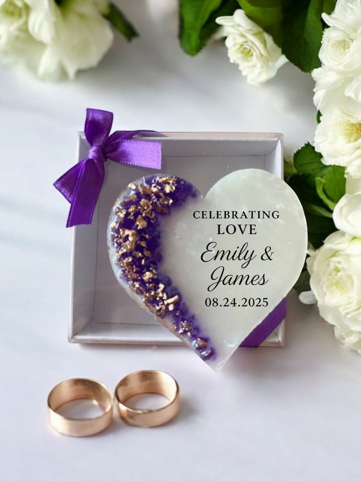 Personalized Epoxy Heart Fridge Magnet, Custom Resin Wedding Favors for Guests, Elegant Engagement Gift, Bridal Shower Souvenir
