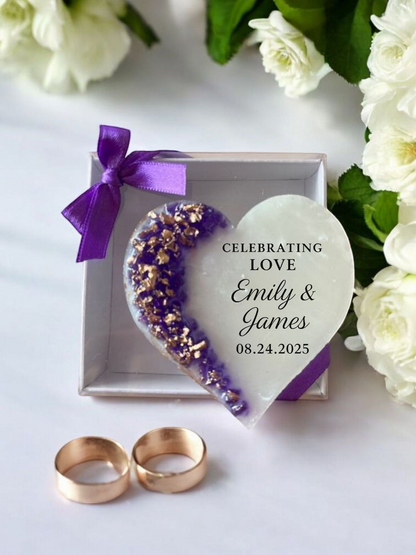 Personalized Epoxy Heart Fridge Magnet, Custom Resin Wedding Favors for Guests, Elegant Engagement Gift, Bridal Shower Souvenir
