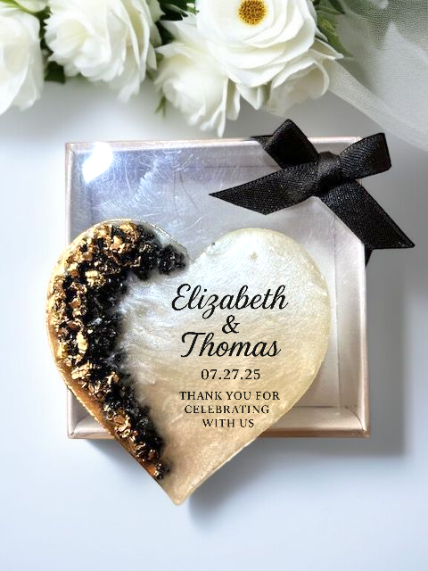 Personalized Epoxy Heart Fridge Magnet, Custom Resin Wedding Favors for Guests, Elegant Engagement Gift, Bridal Shower Souvenir