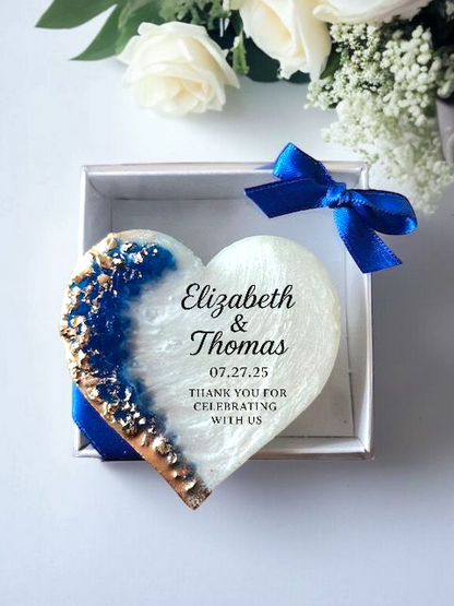 Personalized Epoxy Heart Fridge Magnet, Custom Resin Wedding Favors for Guests, Elegant Engagement Gift, Bridal Shower Souvenir