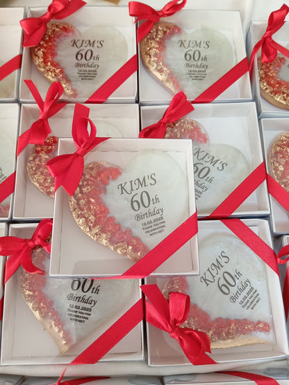 Personalized Epoxy Heart Fridge Magnet, Custom Resin Wedding Favors for Guests, Elegant Engagement Gift, Bridal Shower Souvenir
