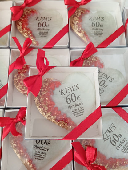 Personalized Epoxy Heart Fridge Magnet, Custom Resin Wedding Favors for Guests, Elegant Engagement Gift, Bridal Shower Souvenir
