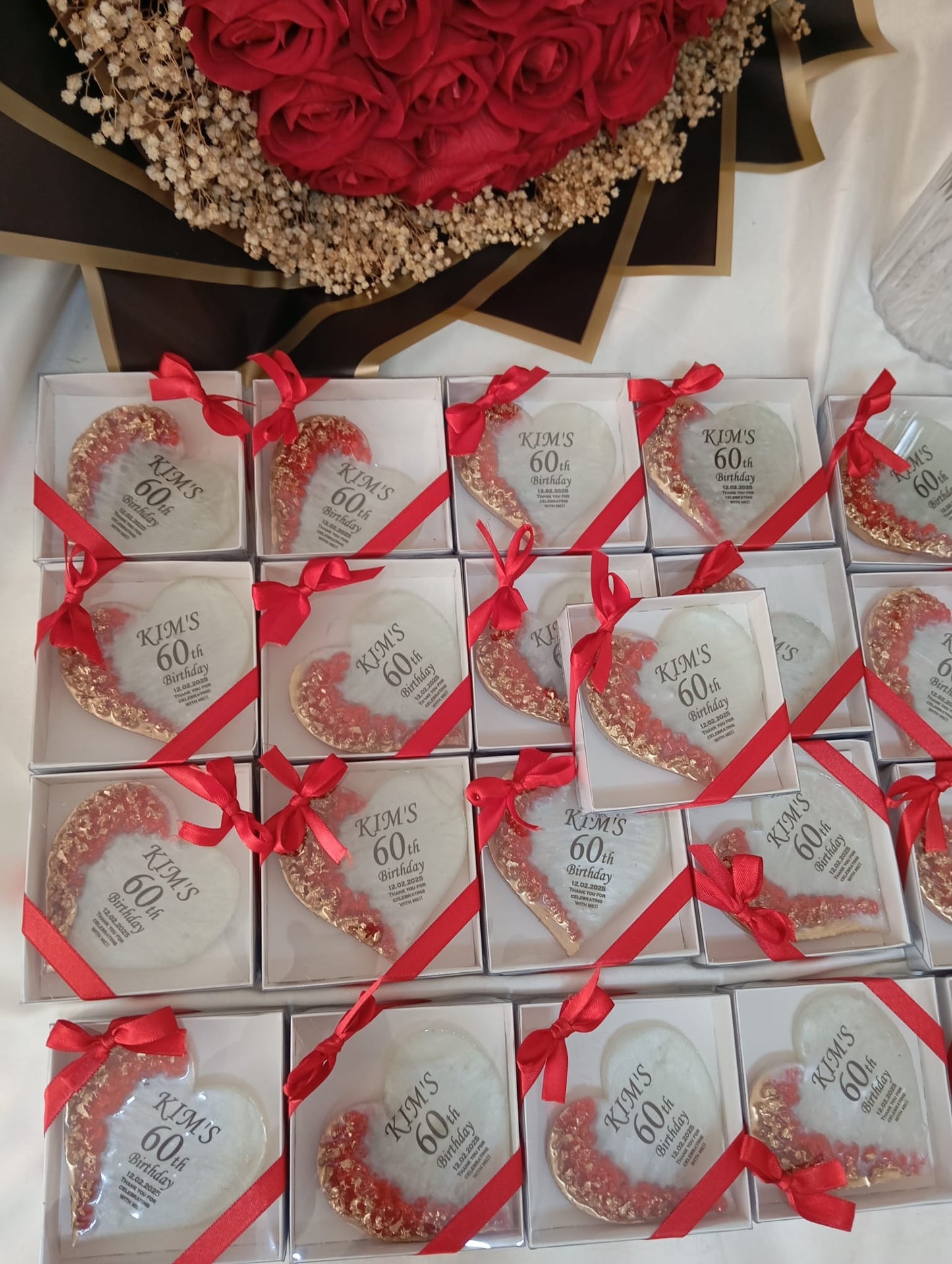 Personalized Epoxy Heart Fridge Magnet, Custom Resin Wedding Favors for Guests, Elegant Engagement Gift, Bridal Shower Souvenir