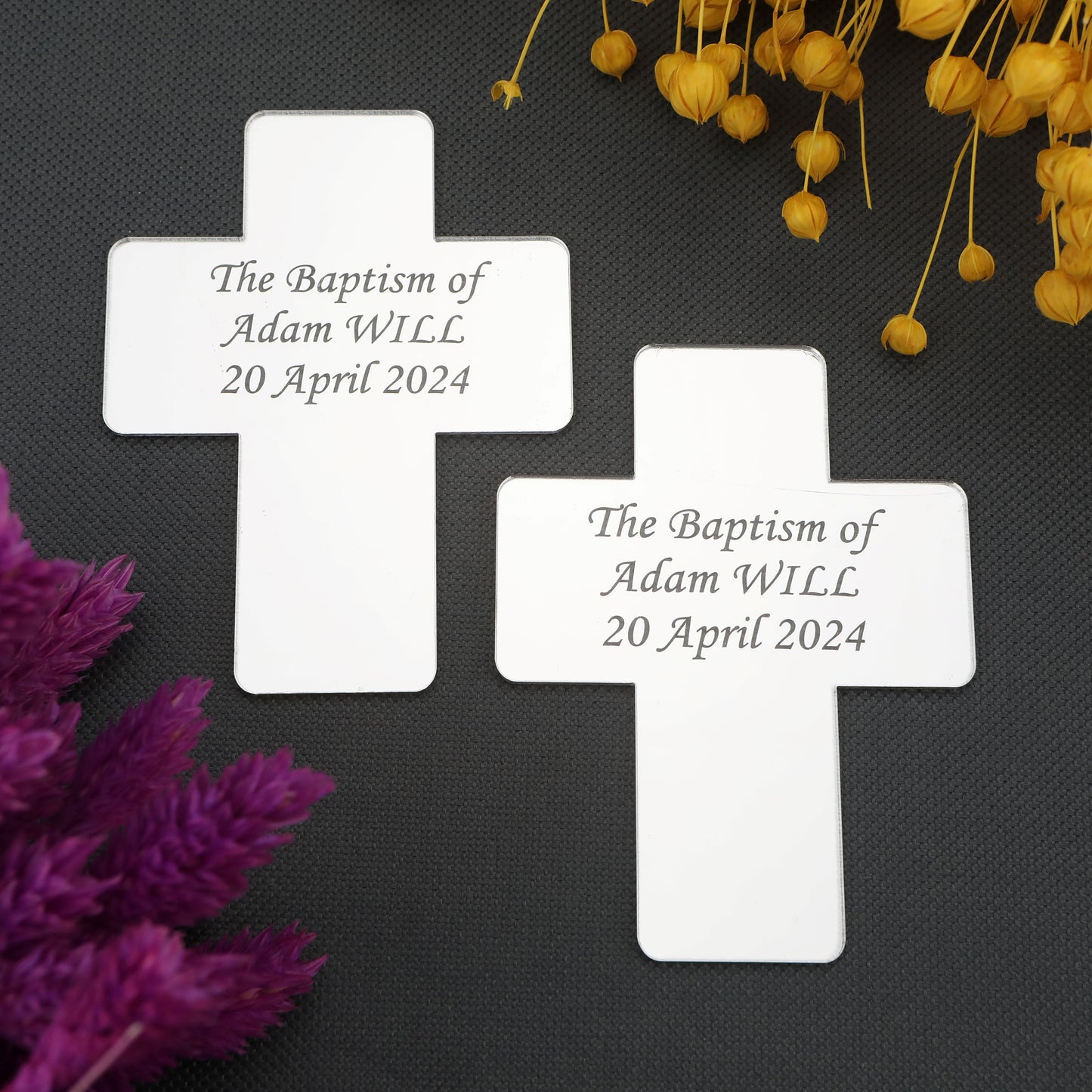 Cross-Shaped Acrylic Mirror Magnet – Baptism & Memorial Service Guest Favor, Unique Baptism Magnet Favor, Christening Favor for Guest, Mi Bautizo, Christening Gifts, First Communion, Custom Baptism Cross Magnet
