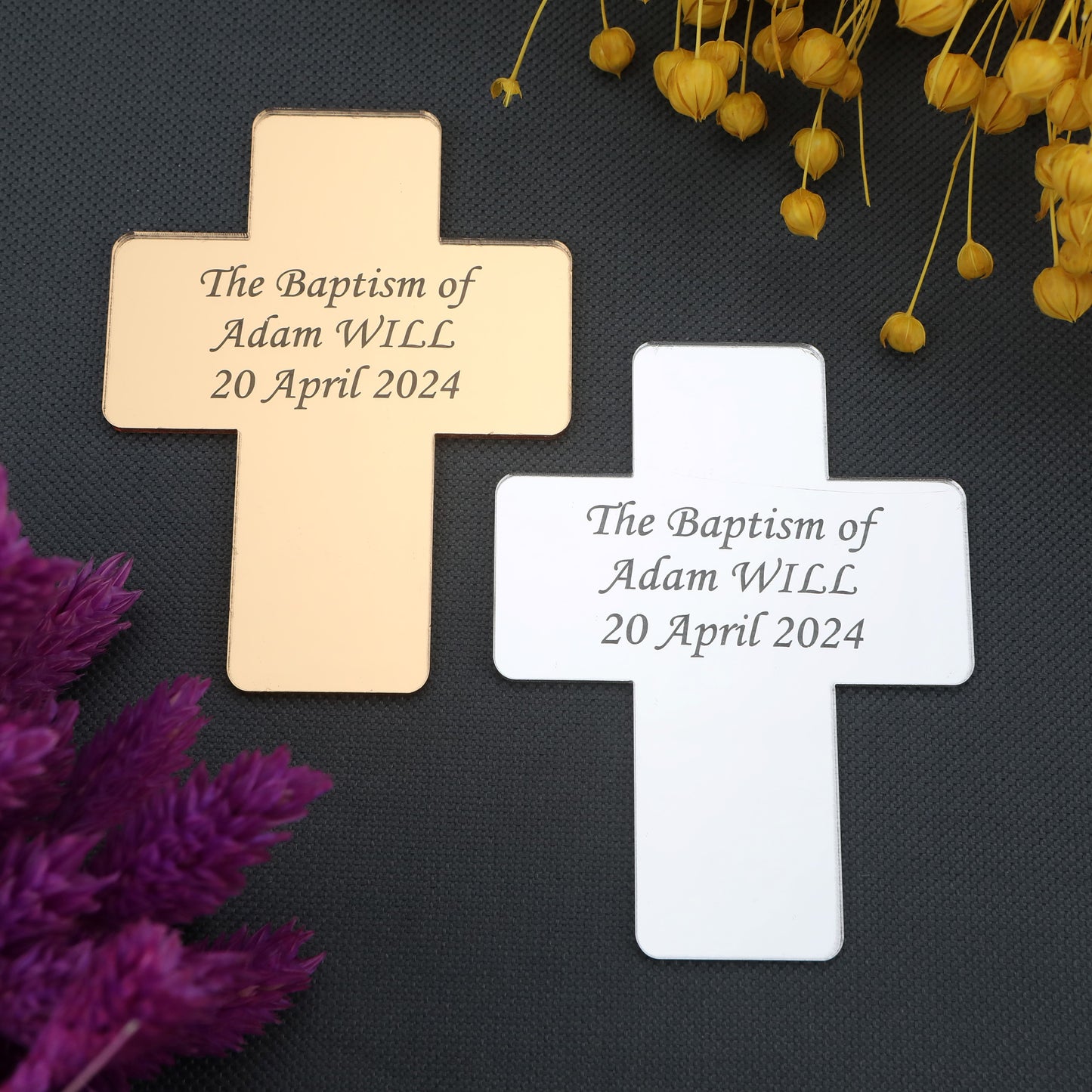 Cross-Shaped Acrylic Mirror Magnet – Baptism & Memorial Service Guest Favor, Unique Baptism Magnet Favor, Christening Favor for Guest, Mi Bautizo, Christening Gifts, First Communion, Custom Baptism Cross Magnet