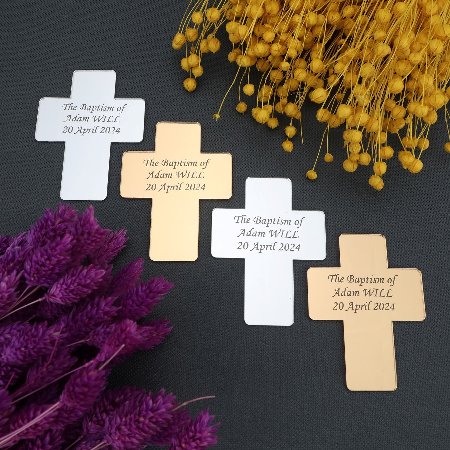 Cross-Shaped Acrylic Mirror Magnet – Baptism & Memorial Service Guest Favor, Unique Baptism Magnet Favor, Christening Favor for Guest, Mi Bautizo, Christening Gifts, First Communion, Custom Baptism Cross Magnet