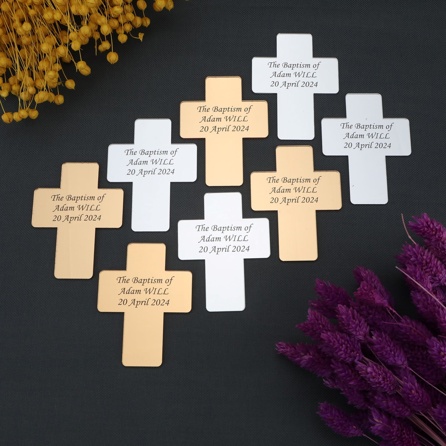 Cross-Shaped Acrylic Mirror Magnet – Baptism & Memorial Service Guest Favor, Unique Baptism Magnet Favor, Christening Favor for Guest, Mi Bautizo, Christening Gifts, First Communion, Custom Baptism Cross Magnet