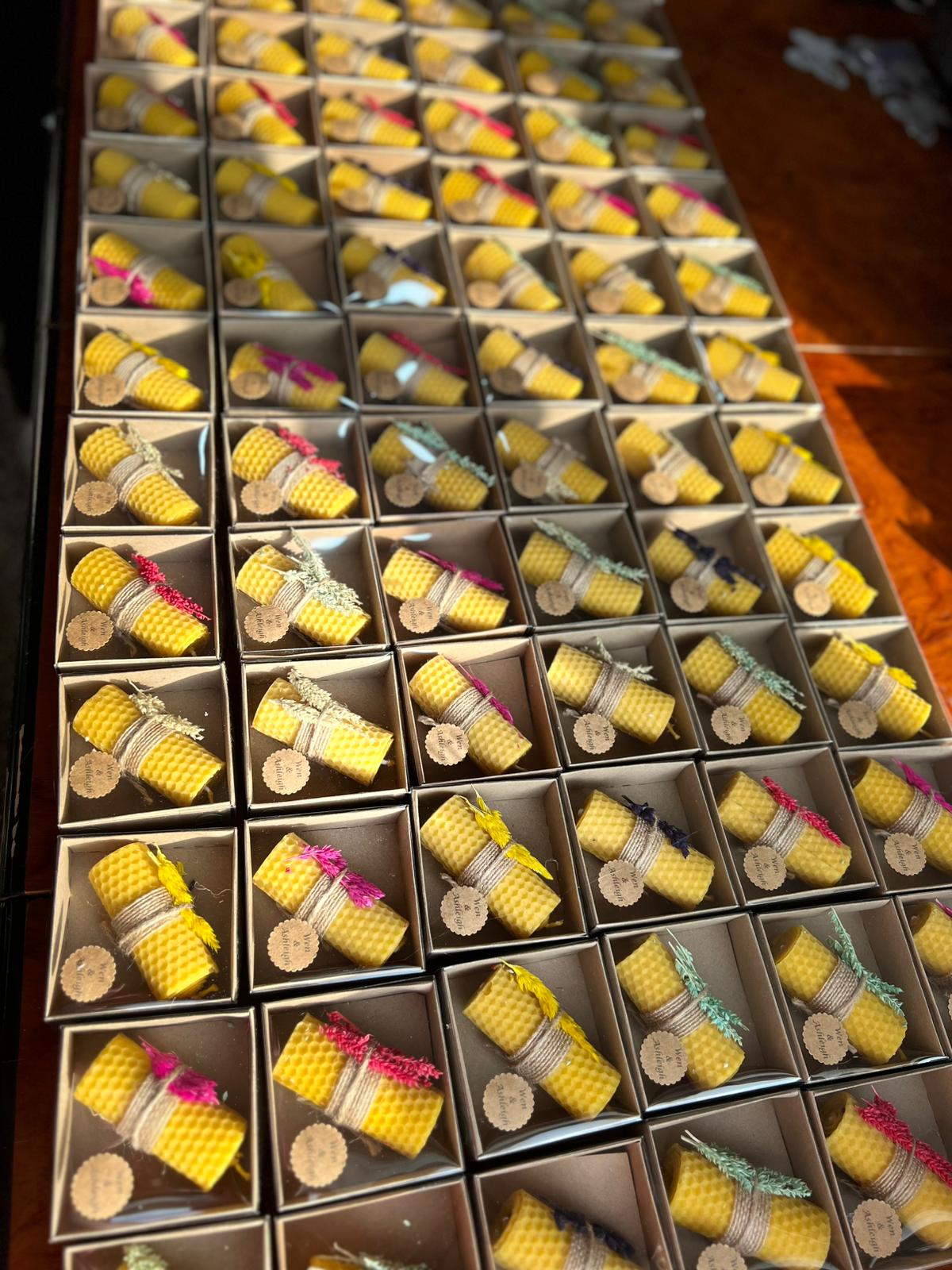 Wedding Candle Favors – 100% Natural Beeswax Gift – Personalized Mini Candles for Bridal Shower, Baby Shower & Guest Thank You Gifts