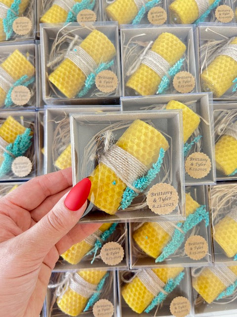 Wedding Candle Favors – 100% Natural Beeswax Gift – Personalized Mini Candles for Bridal Shower, Baby Shower & Guest Thank You Gifts