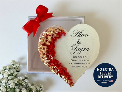 Personalized Epoxy Heart Fridge Magnet, Custom Resin Wedding Favors for Guests, Elegant Engagement Gift, Bridal Shower Souvenir