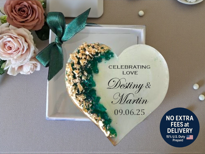 Personalized Epoxy Heart Fridge Magnet, Custom Resin Wedding Favors for Guests, Elegant Engagement Gift, Bridal Shower Souvenir